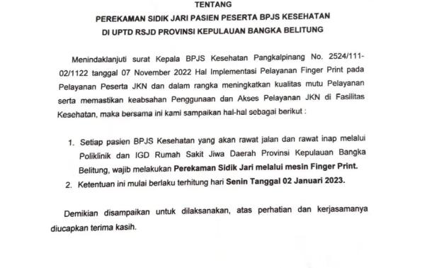SURAT EDARAN PEREKAMAN SIDIK JARI PESERTA BPJS KESEHATAN